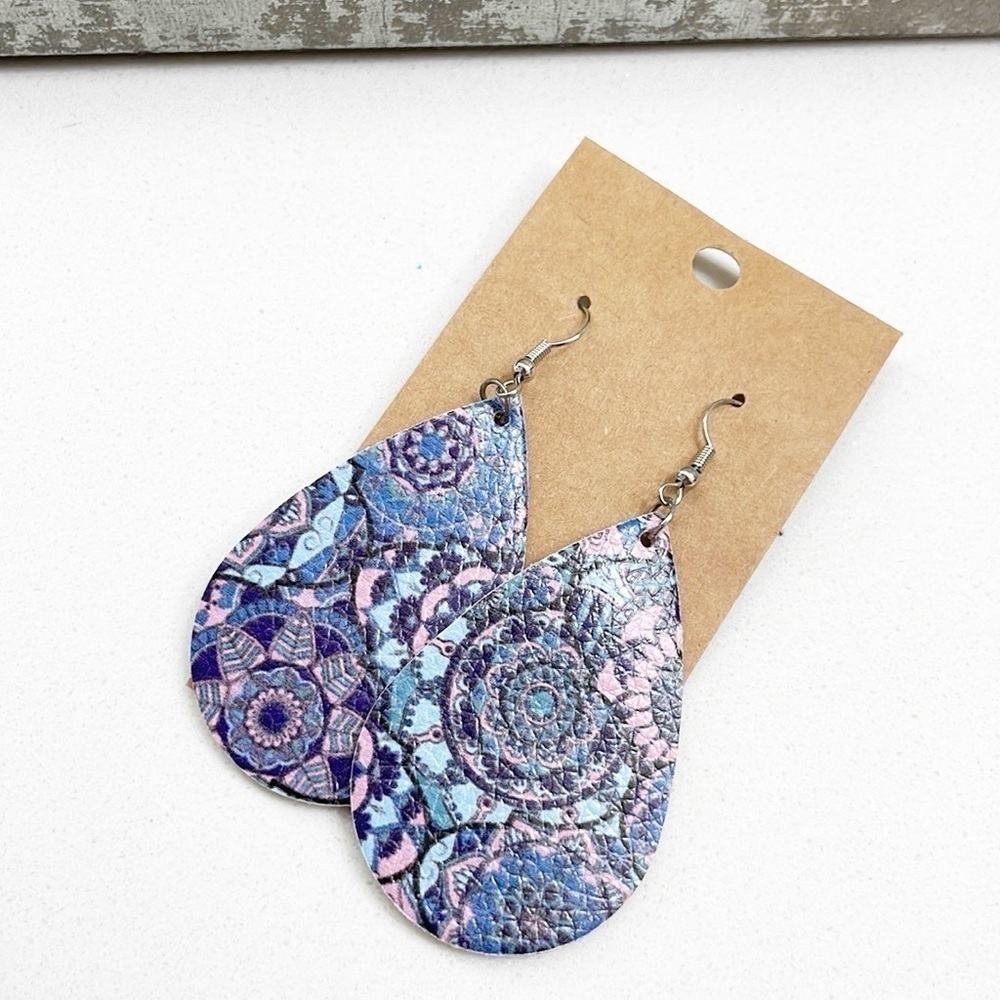 Kaleidoscope print teardrop hand made earrings
